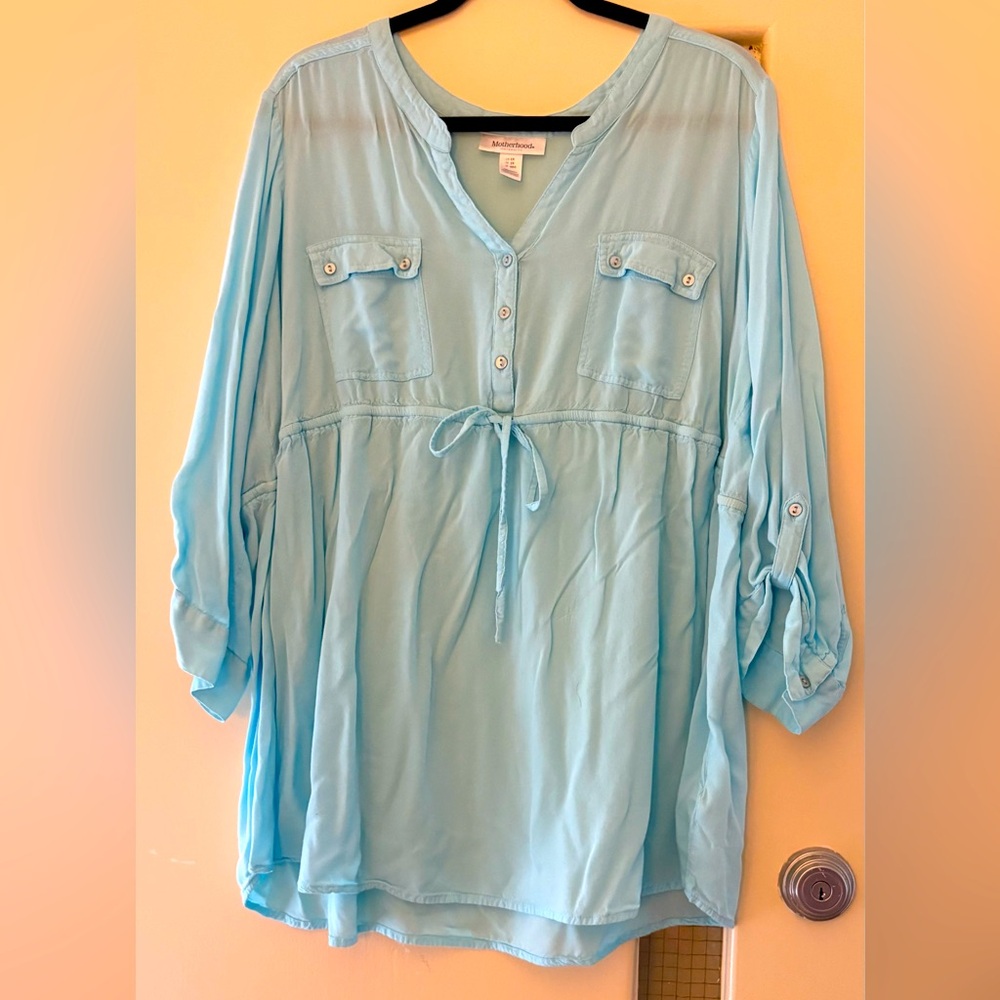 Motherhood Blue Tunic Relaxed Tie Front